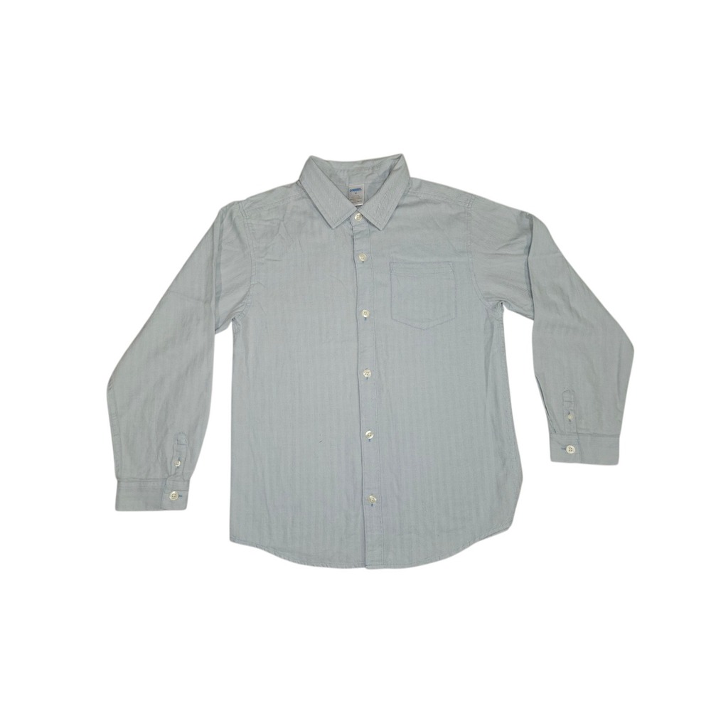 Gymboree Boys Size 10 Blue White Herringbone Button Up Long Sleeve Dress Shirt